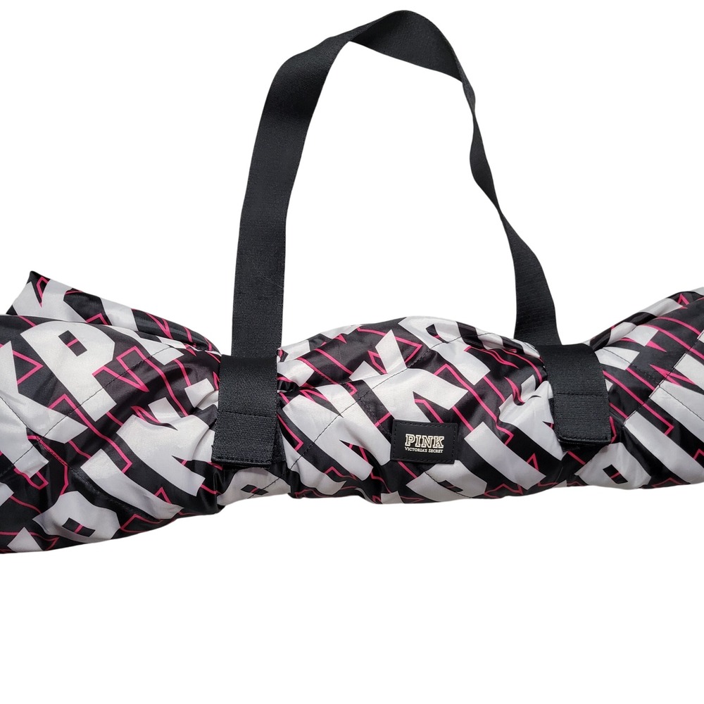 Victorias Secret PINK Blanket Black White Pink Logo Print Travel Throw packable